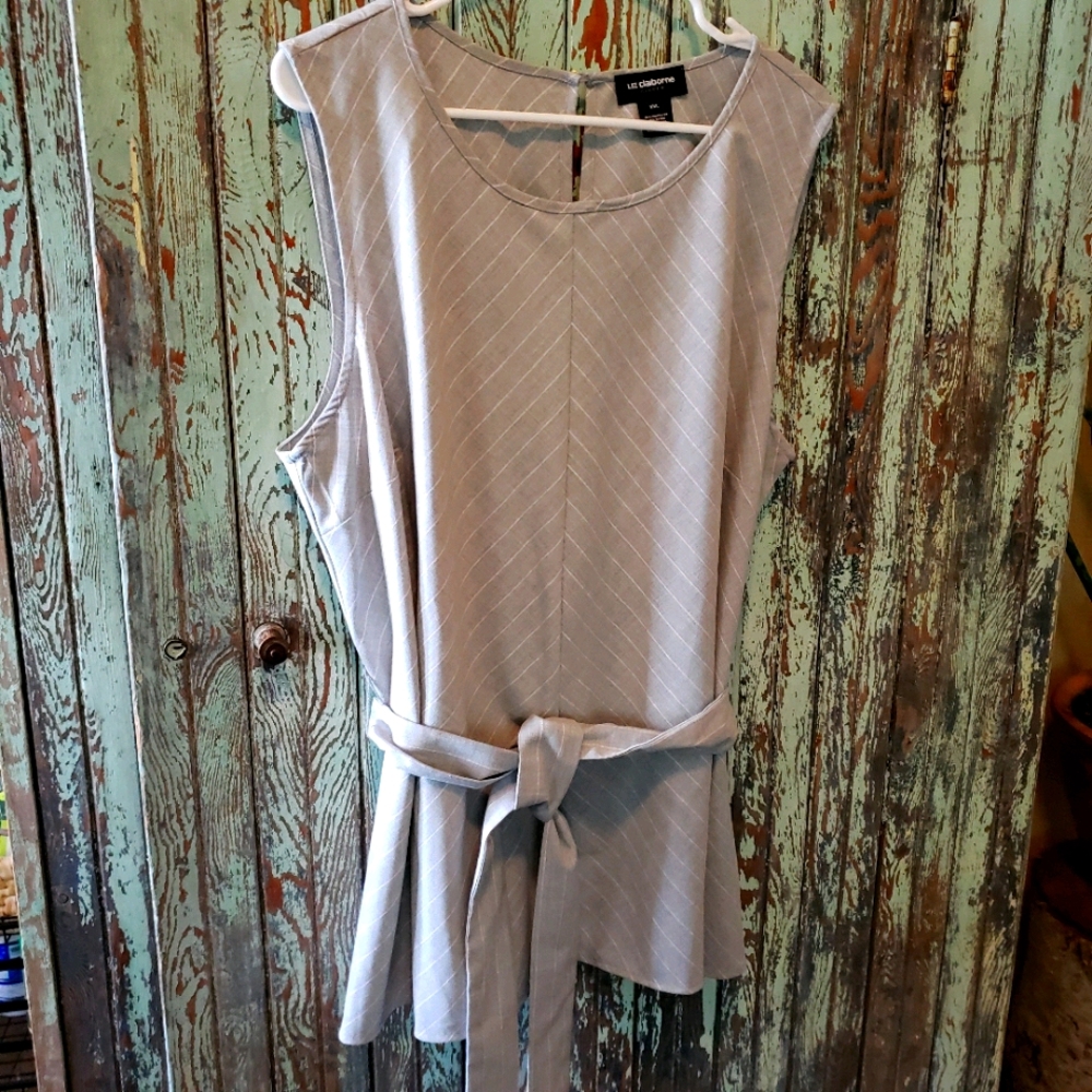Liz Claiborne Gray and White Pinstriped Sleeveless